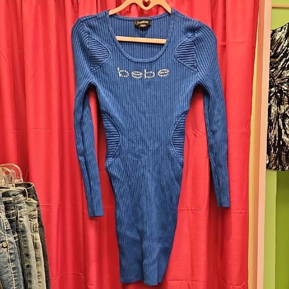 Bebe Ribbed Knit Long Sleeve Bodycon Dress